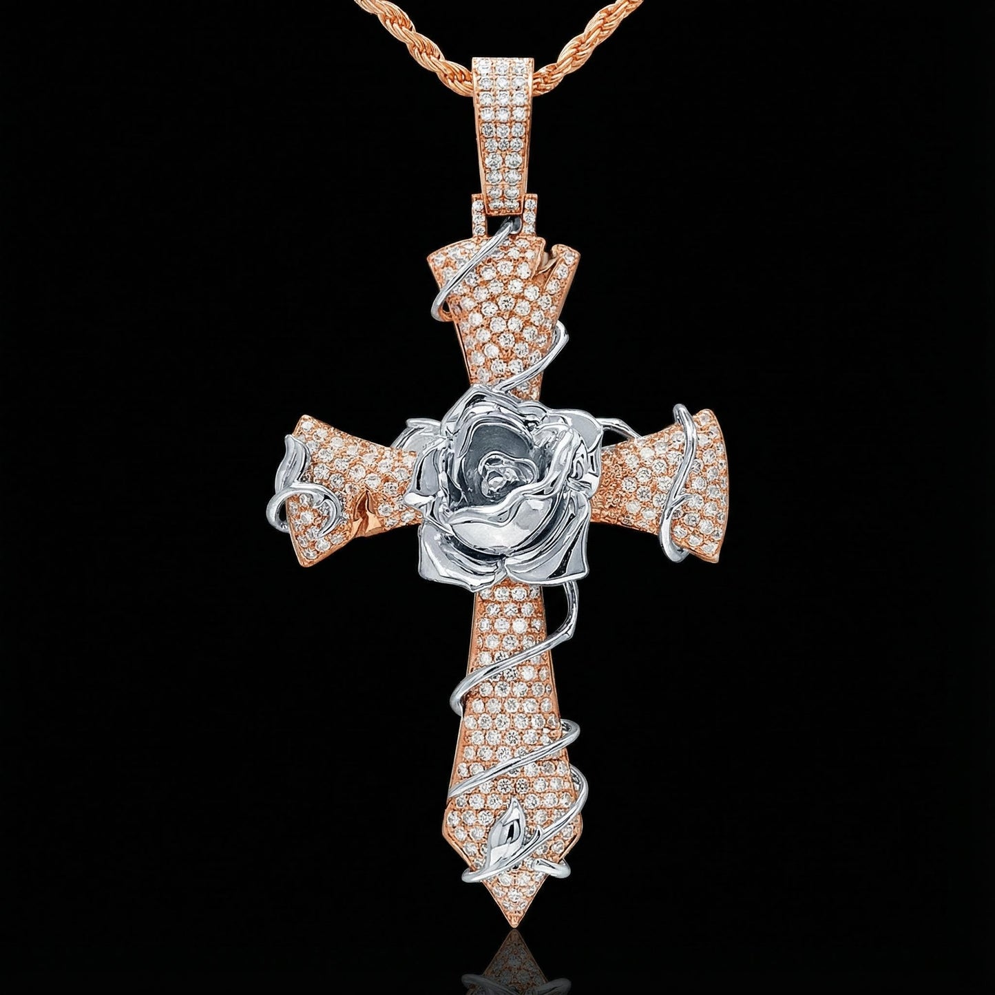 Iced Thorns Rose Cross Pendant