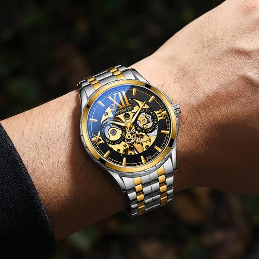 Skeleton Luminous Automatic Mechanical Men's Watch with Steel Strap