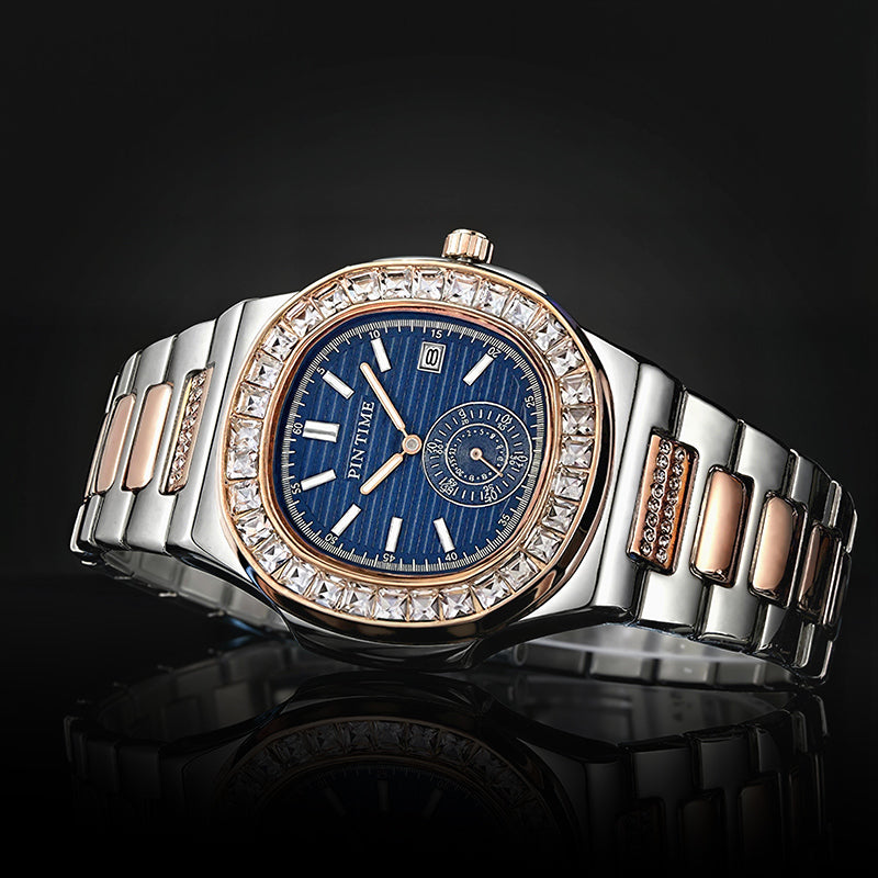Iced Square Cut Dial Calendar Men's Quartz Watch