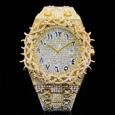 Iced Out Thorn Crown Men's Watch in White Gold