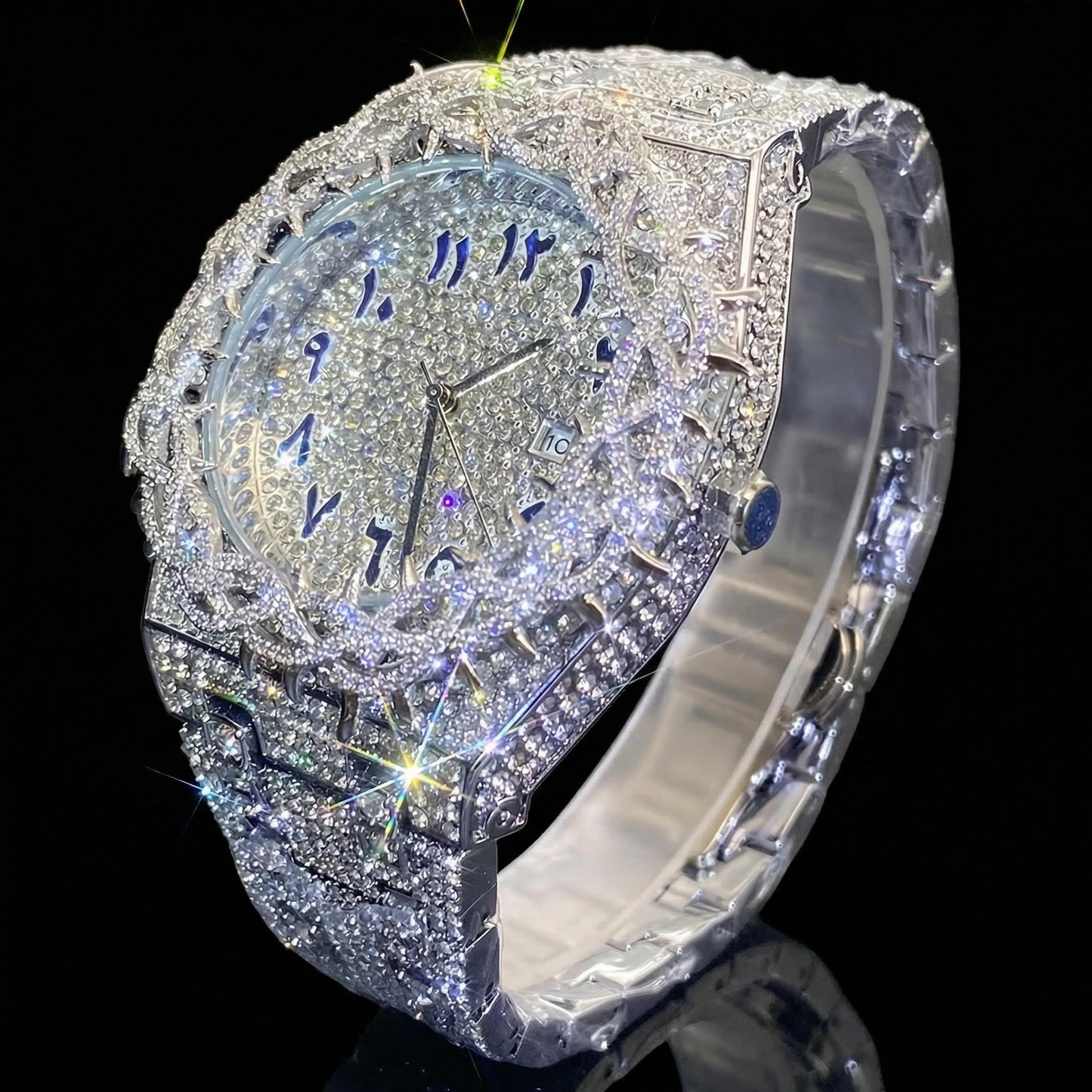 Iced Out Thorn Crown Men's Watch in White Gold
