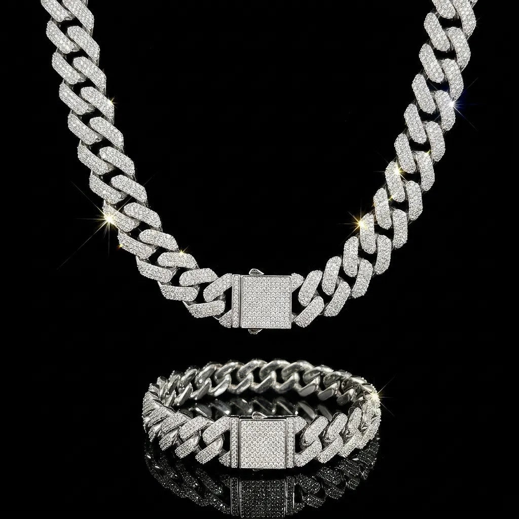 20mm Iced Out Miami Cuban Chain and Bracelet Set