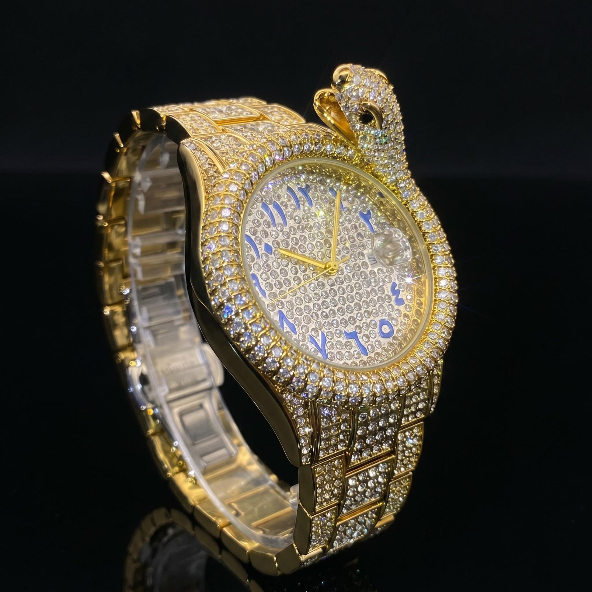 Iced Out Snake Dail Men's Watch in Gold