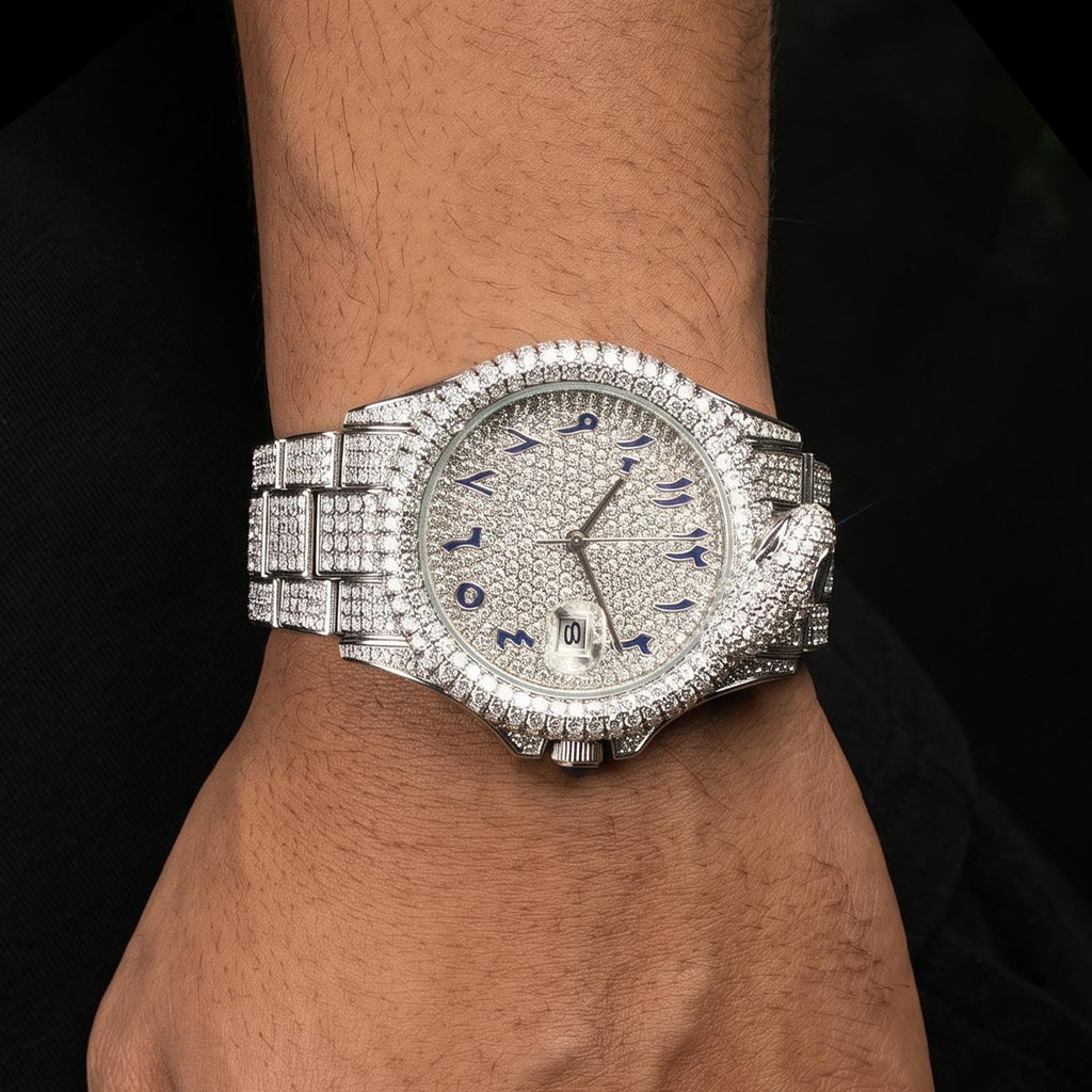 Iced Out Snake Dail Men's Watch in White Gold