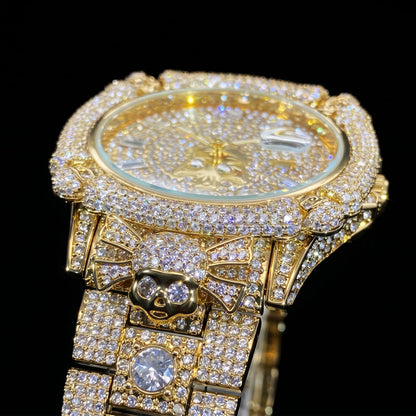 Iced Out Skull Dail Men's Watch in Gold