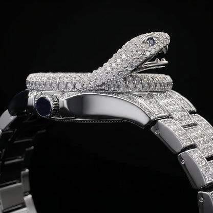 Iced Out Snake Dail Men's Watch in White Gold