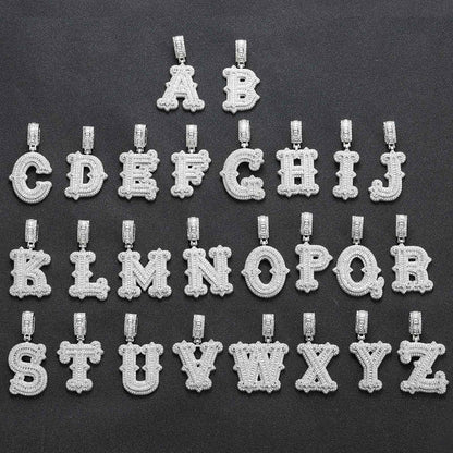 Iced A-Z Thorns Baguette Initial Letters Pendant