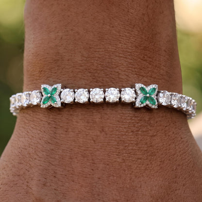 Iced Out Green Four Leaf Clover Tennis Chain and Bracelet Set