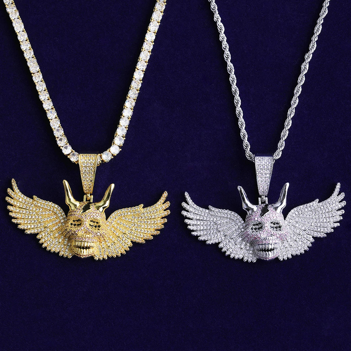 Iced Out Skull Head Wings Pendant