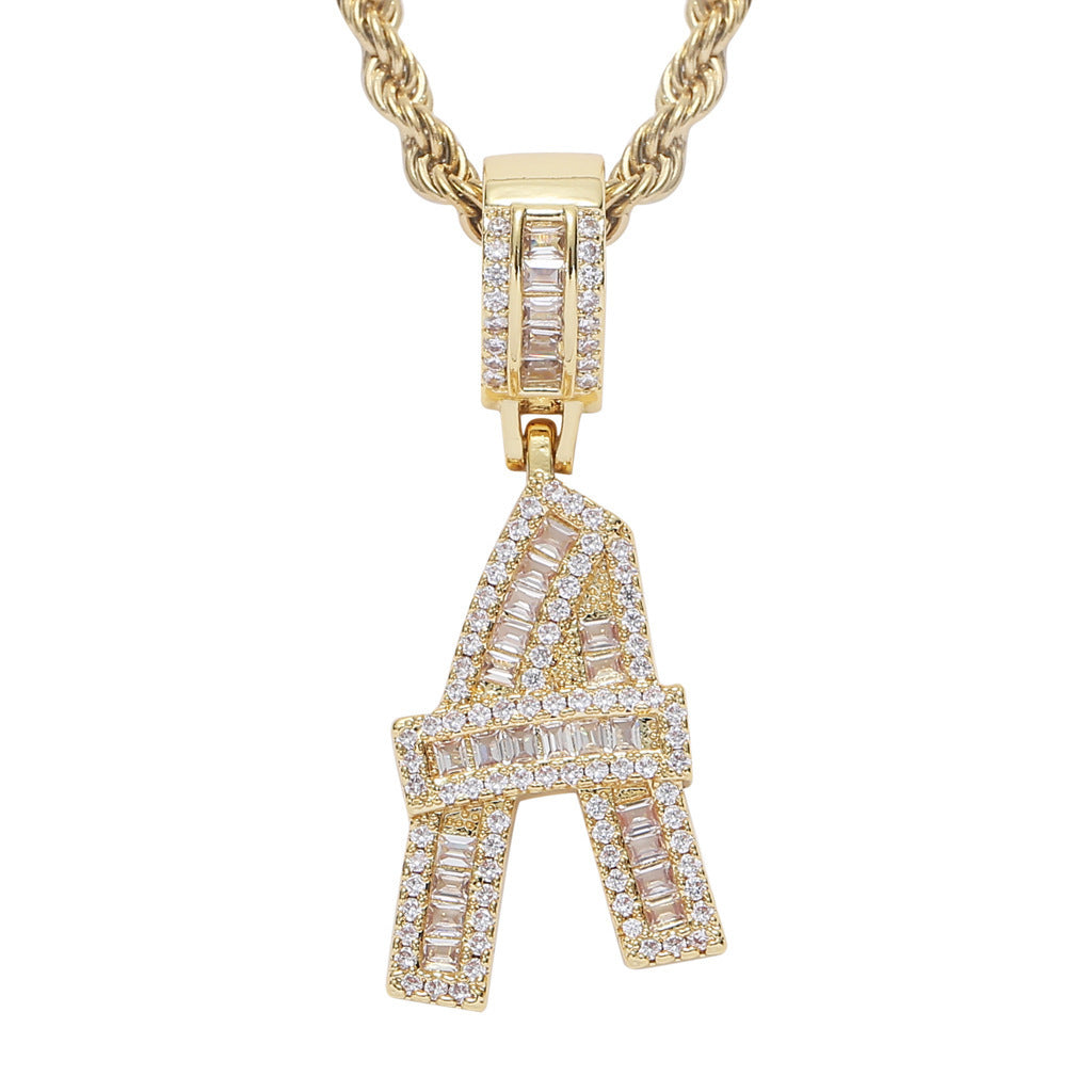 Iced Baguette Letters Pendant in Gold