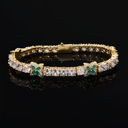 5mm Iced Out Green Four Leaf Clover Tennis Chain and Bracelet Set