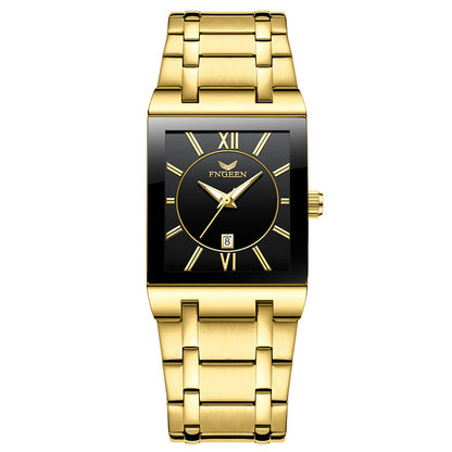 Square Quartz Watch for Men with Steel Strap