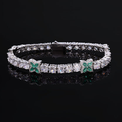 5mm Iced Out Green Four Leaf Clover Tennis Chain and Bracelet Set