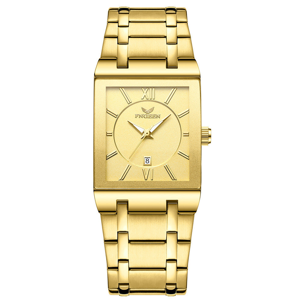 Square Quartz Watch for Men with Steel Strap