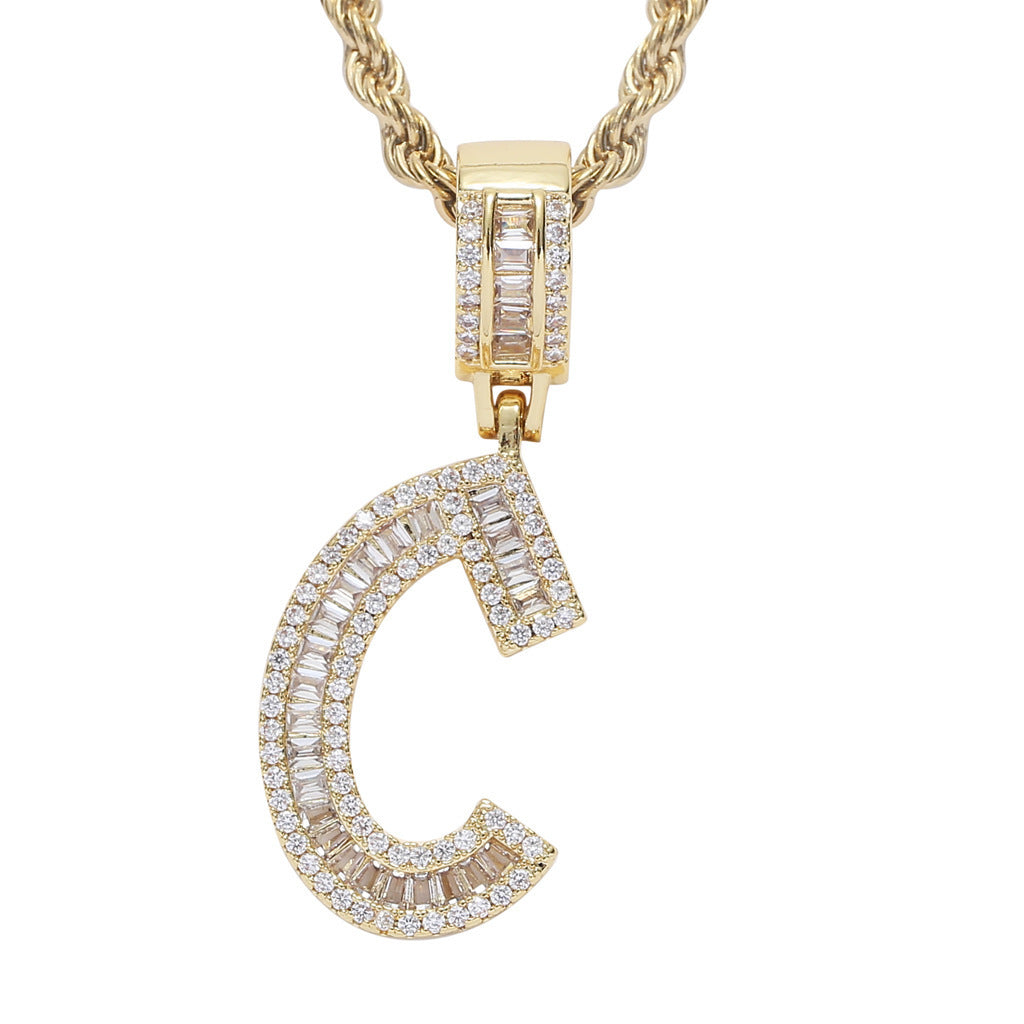 Iced Baguette Letters Pendant in Gold