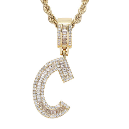 Iced Baguette Letters Pendant in Gold