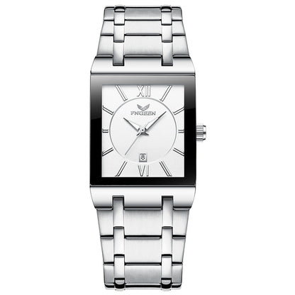 Square Quartz Watch for Men with Steel Strap