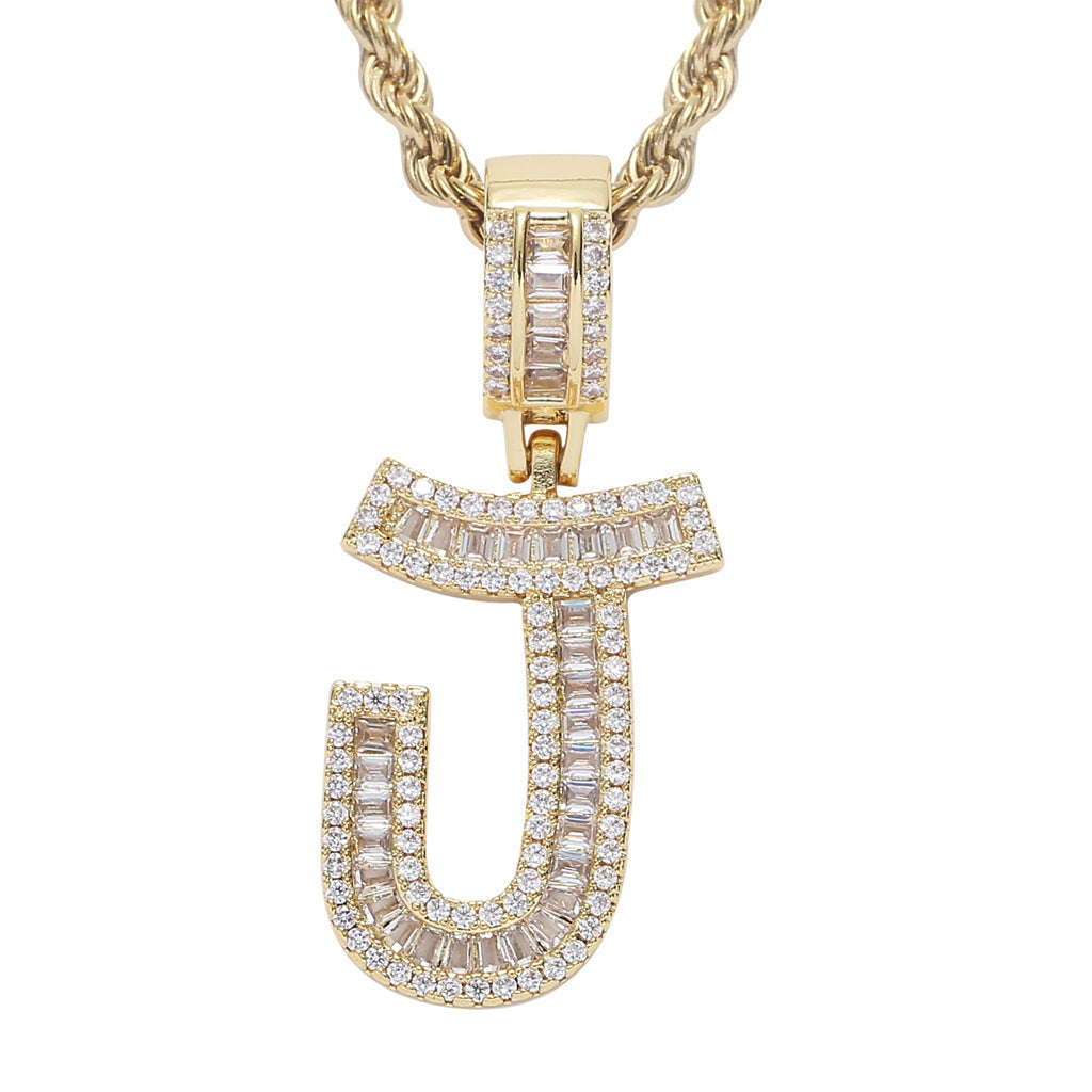 Iced Baguette Letters Pendant in Gold