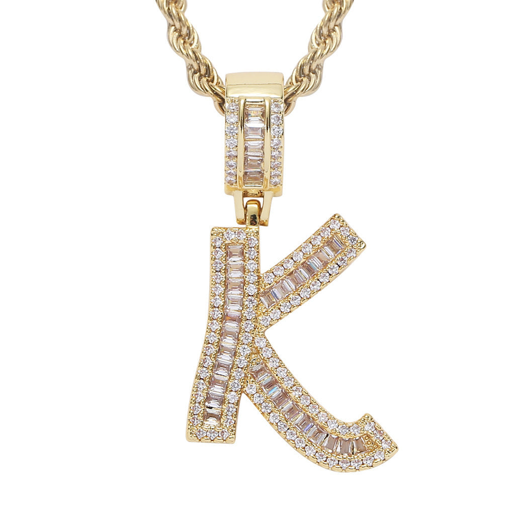 Iced Baguette Letters Pendant in Gold