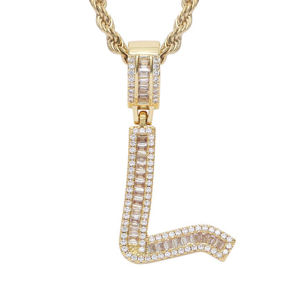 Iced Baguette Letters Pendant in Gold