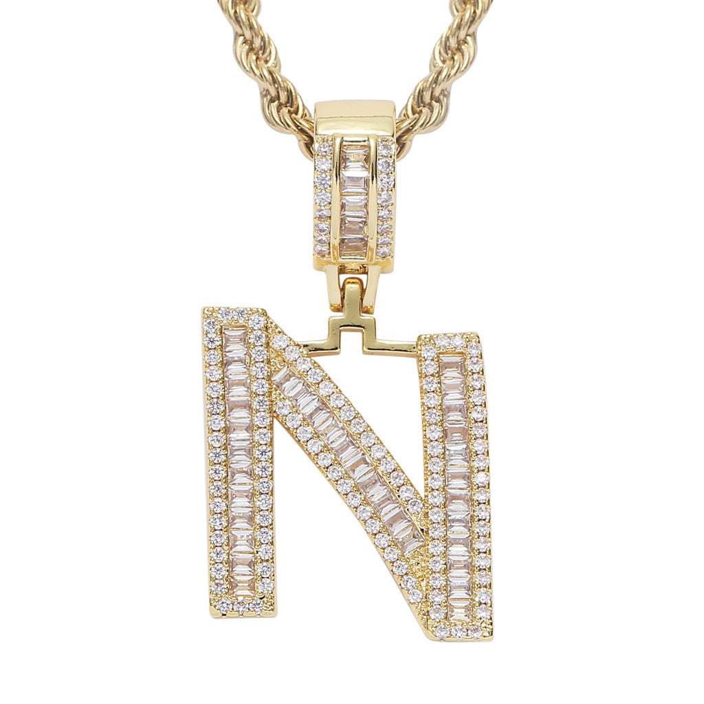 Iced Baguette Letters Pendant in Gold