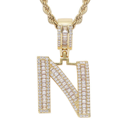 Iced Baguette Letters Pendant in Gold