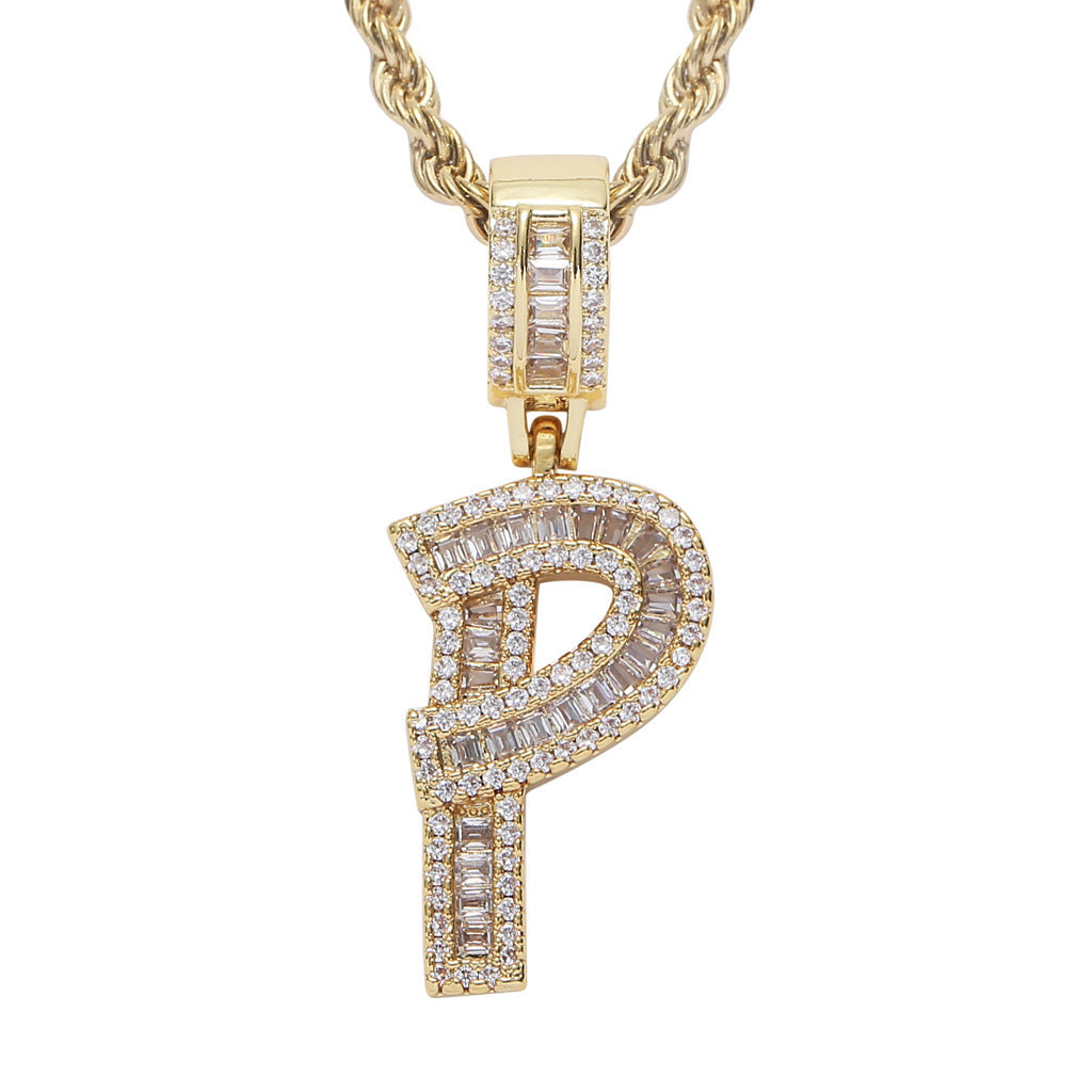 Iced Baguette Letters Pendant in Gold