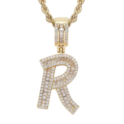 Iced Baguette Letters Pendant in Gold