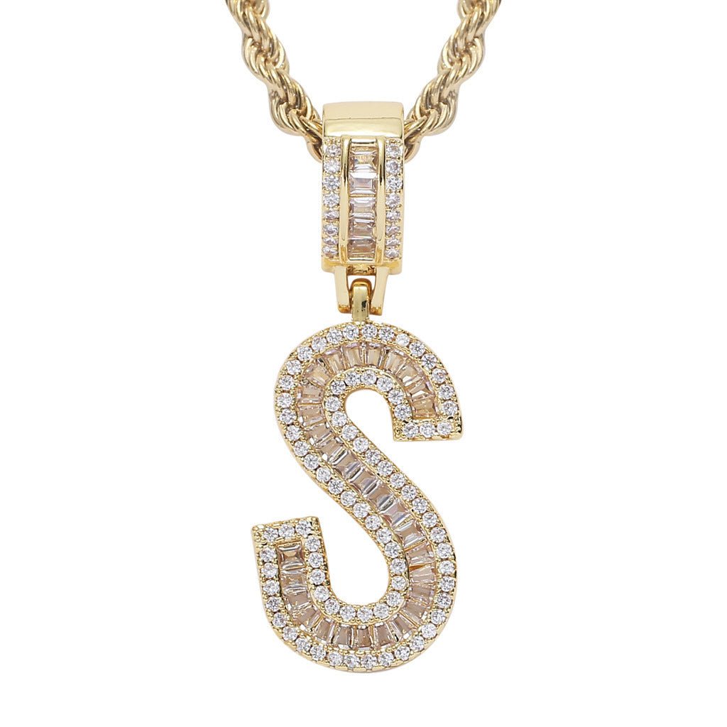Iced Baguette Letters Pendant in Gold