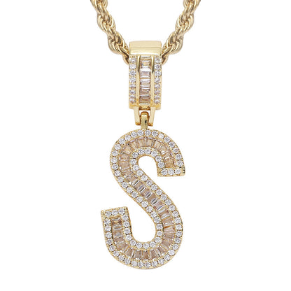 Iced Baguette Letters Pendant in Gold