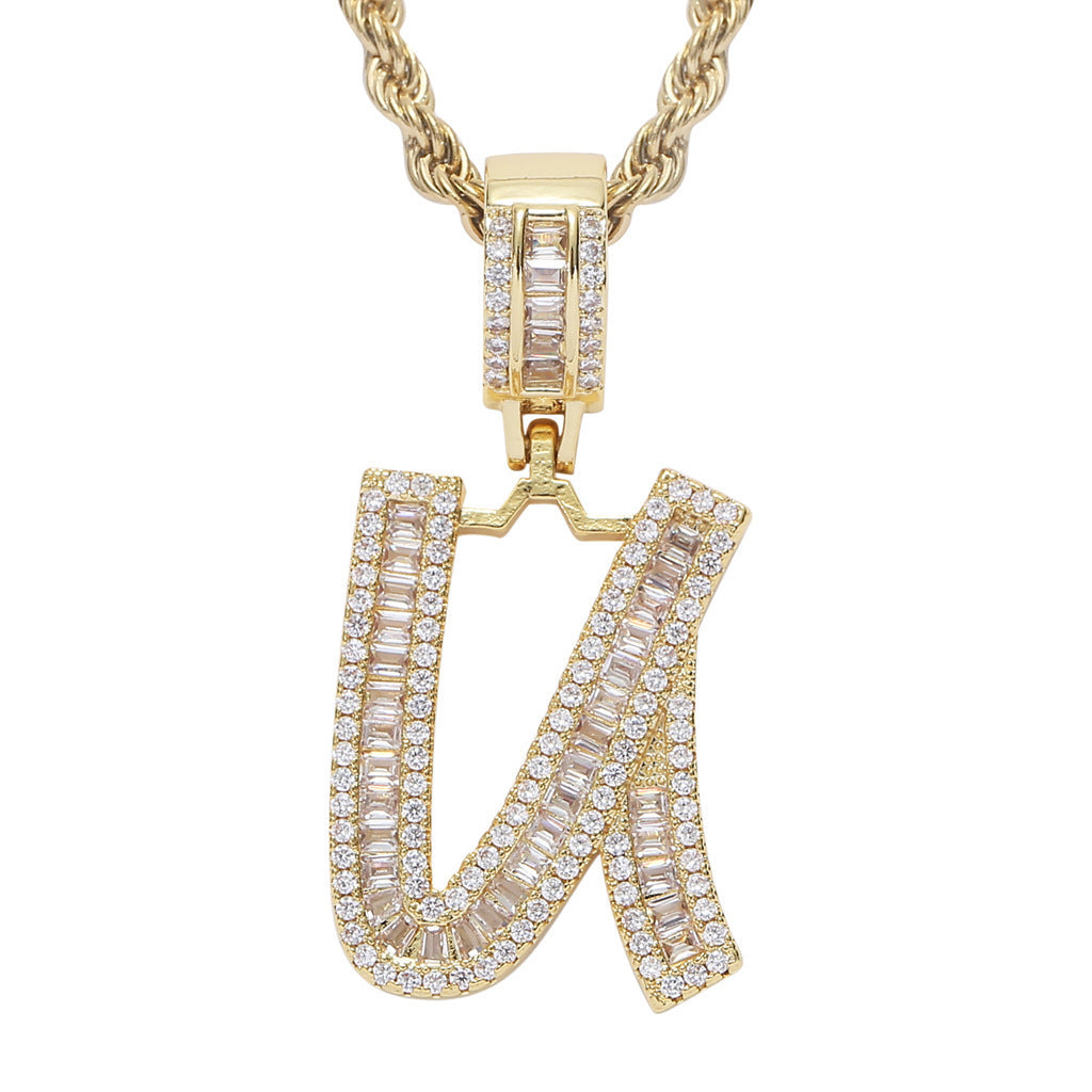 Iced Baguette Letters Pendant in Gold