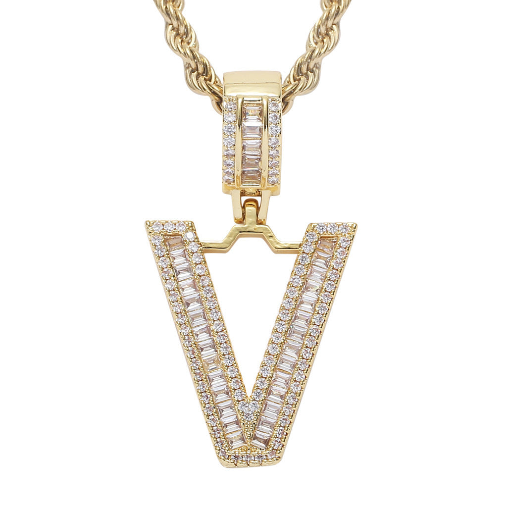 Iced Baguette Letters Pendant in Gold
