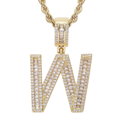 Iced Baguette Letters Pendant in Gold