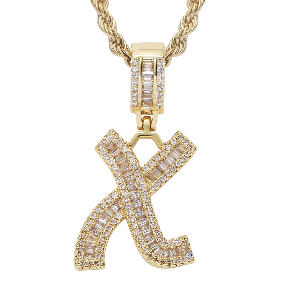 Iced Baguette Letters Pendant in Gold