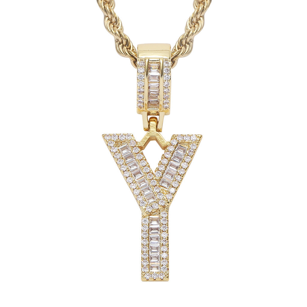 Iced Baguette Letters Pendant in Gold